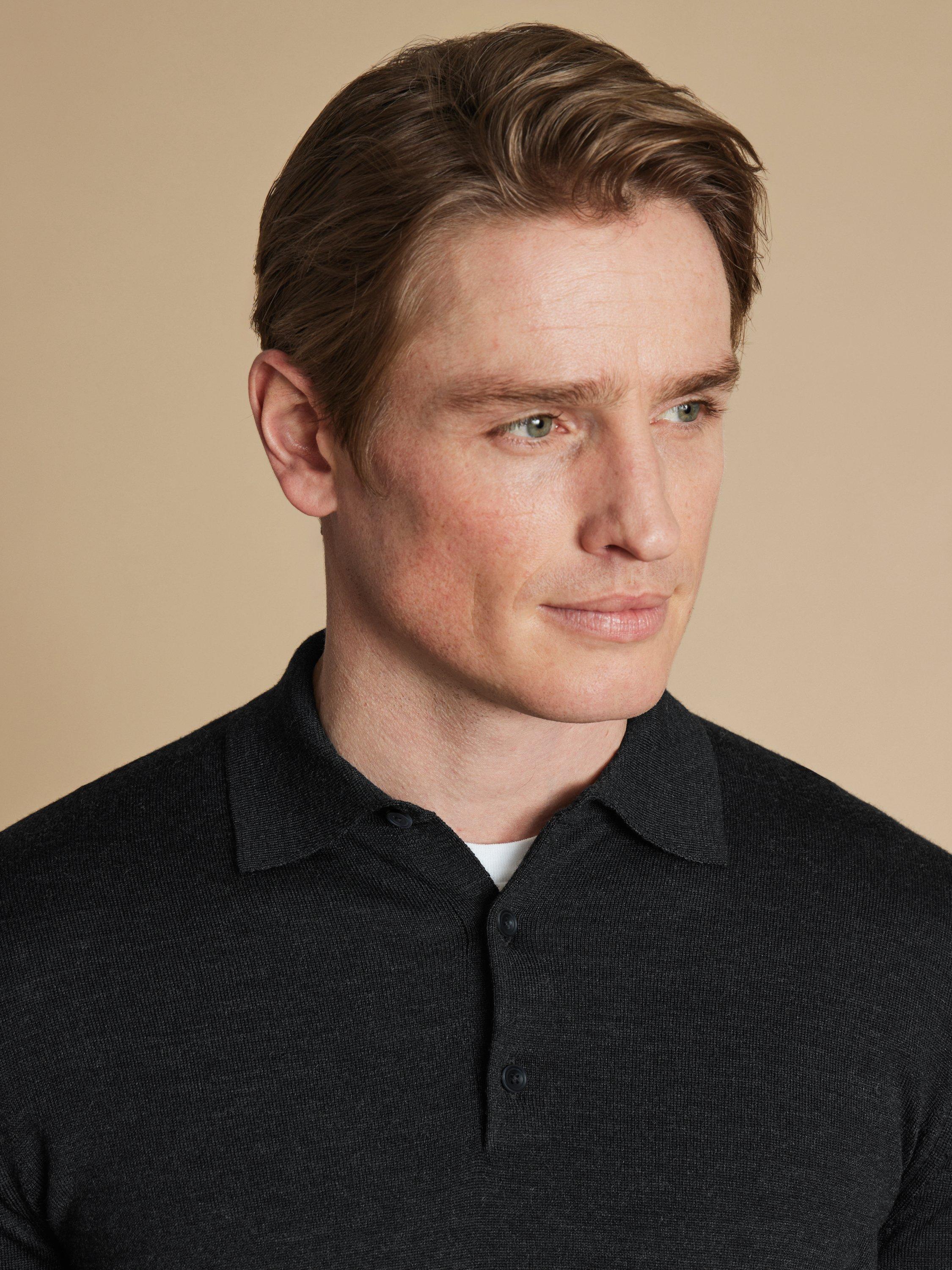 Product image 3 of 6, which shows Charles Tyrwhitt High Neck Merino Wool Jumper, Dark Charcoal, L