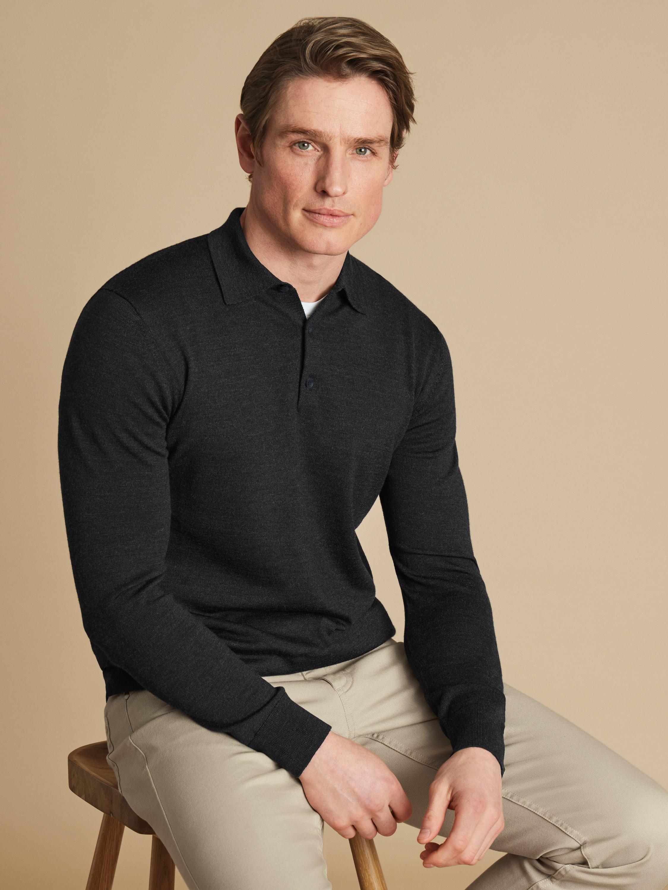 Product image 6 of 6, which shows Charles Tyrwhitt High Neck Merino Wool Jumper, Dark Charcoal, L
