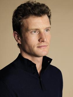 Charles Tyrwhitt High Neck Merino Wool Jumper, Navy - view 2, Navy