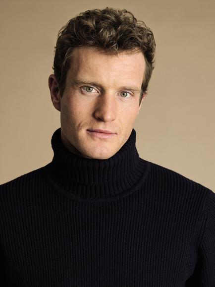 Charles Tyrwhitt Ribbed Wool Roll Neck Jumper, Navy