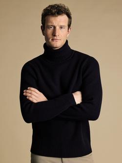 Charles Tyrwhitt Ribbed Wool Roll Neck Jumper - view 2, Navy
