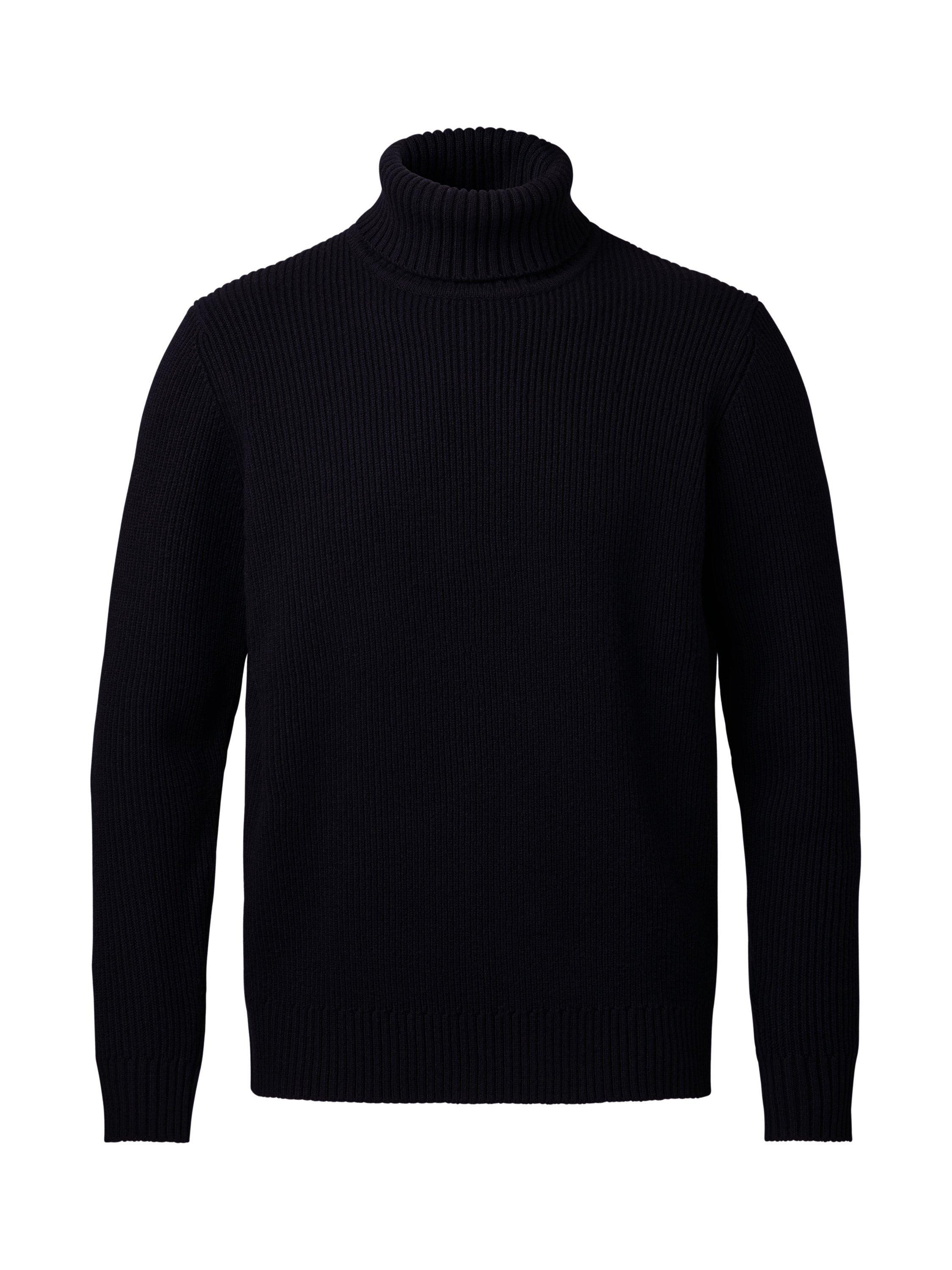 Product image 4 of 5, which shows Charles Tyrwhitt Ribbed Wool Roll Neck Jumper, Navy, XXL