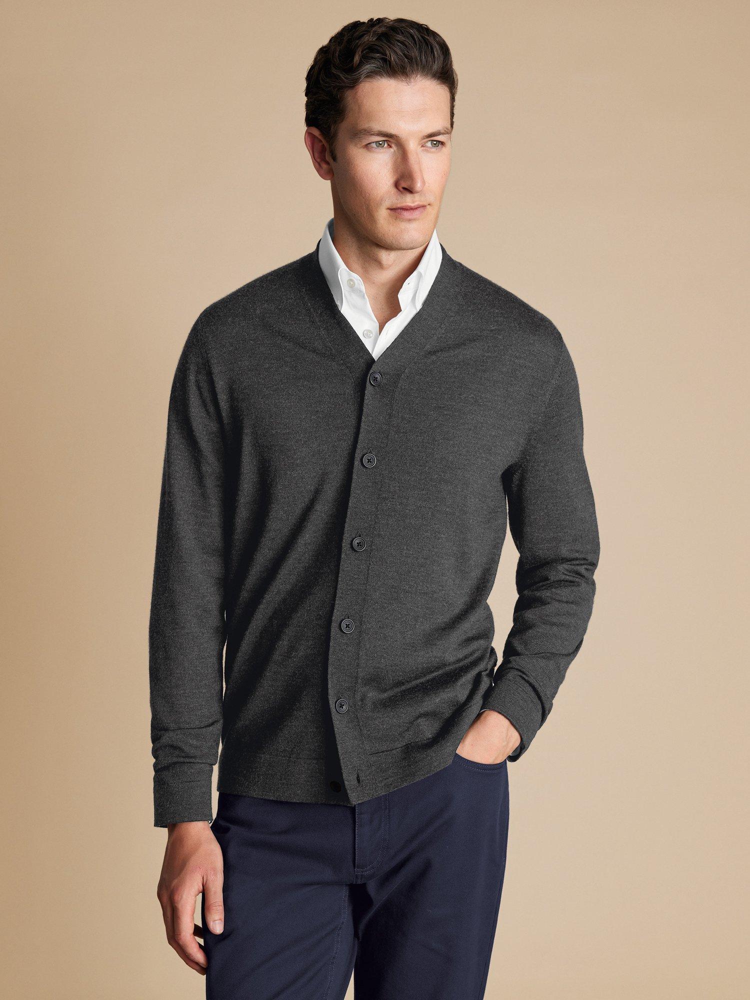 Product image 1 of 6, which shows Charles Tyrwhitt Merino Wool Cardigan, Grey, L