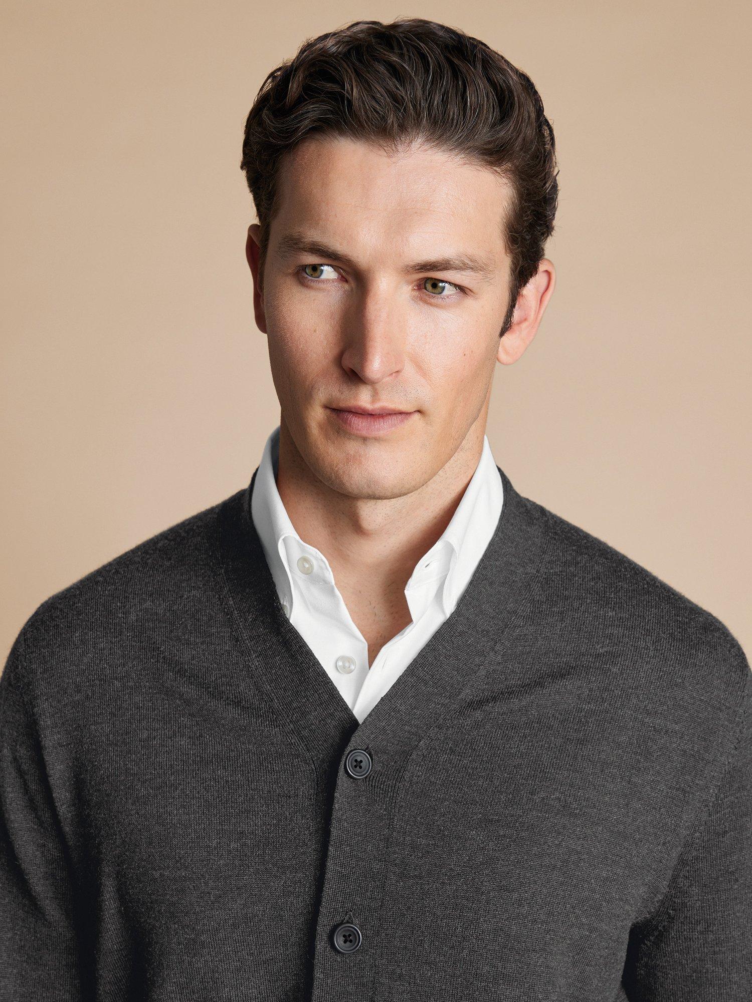 Product image 2 of 6, which shows Charles Tyrwhitt Merino Wool Cardigan, Grey, L