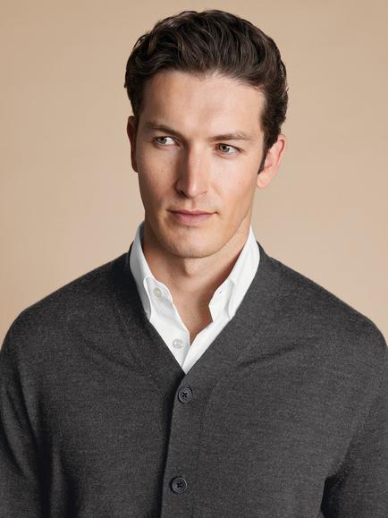 Charles Tyrwhitt Merino Wool Cardigan, Grey - view 2, Grey