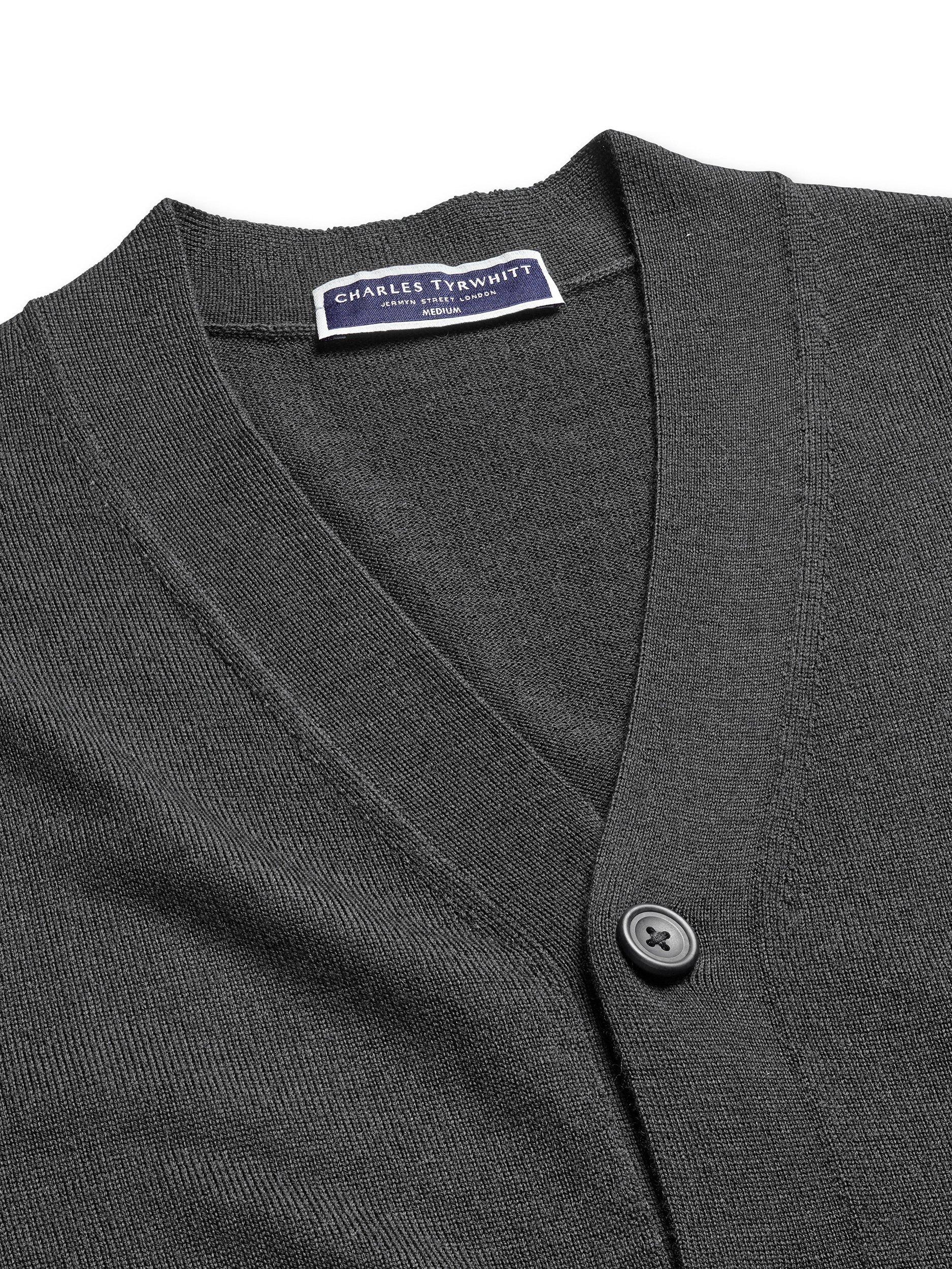 Product image 3 of 6, which shows Charles Tyrwhitt Merino Wool Cardigan, Grey, L