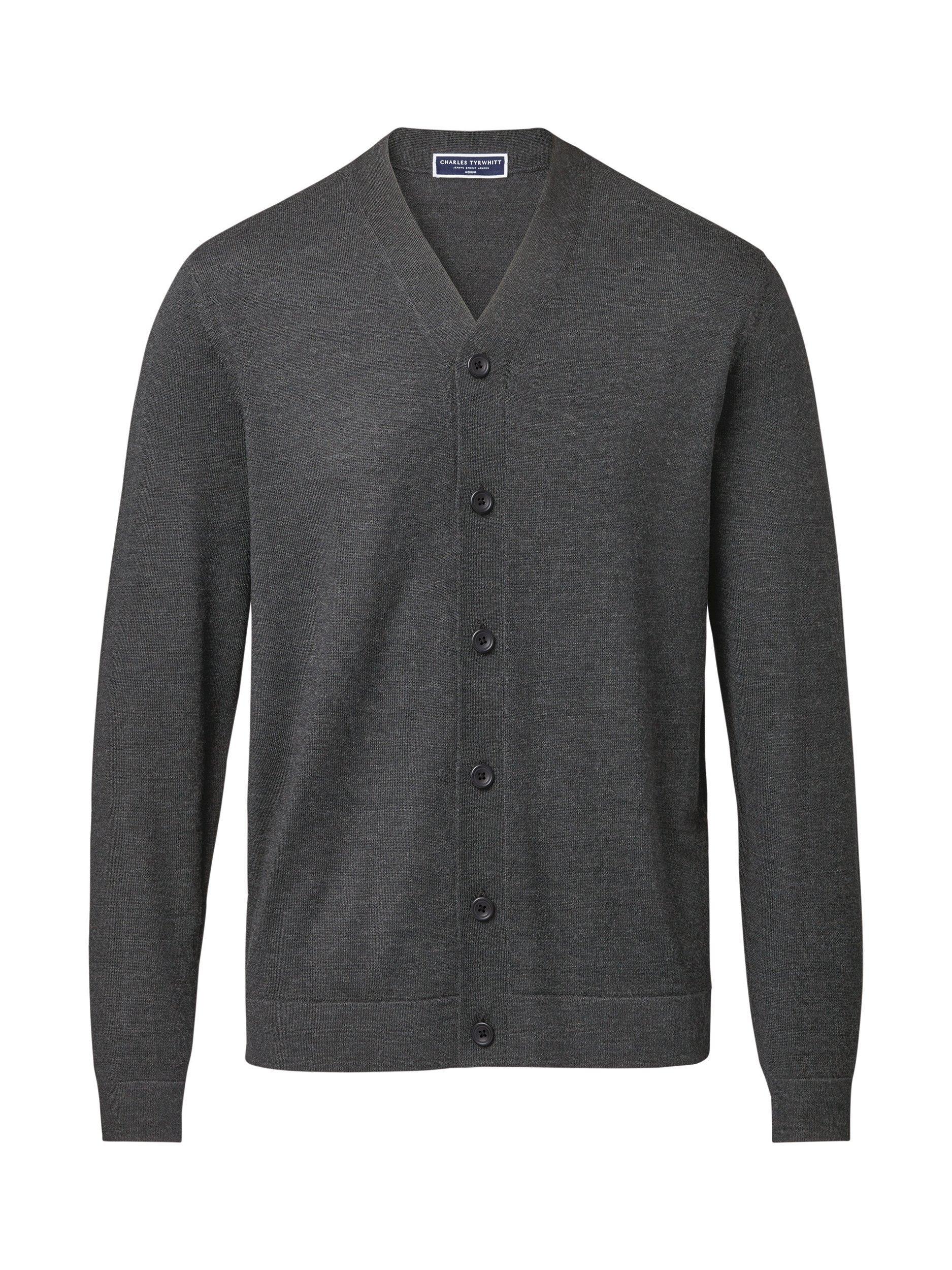 Product image 5 of 6, which shows Charles Tyrwhitt Merino Wool Cardigan, Grey, L