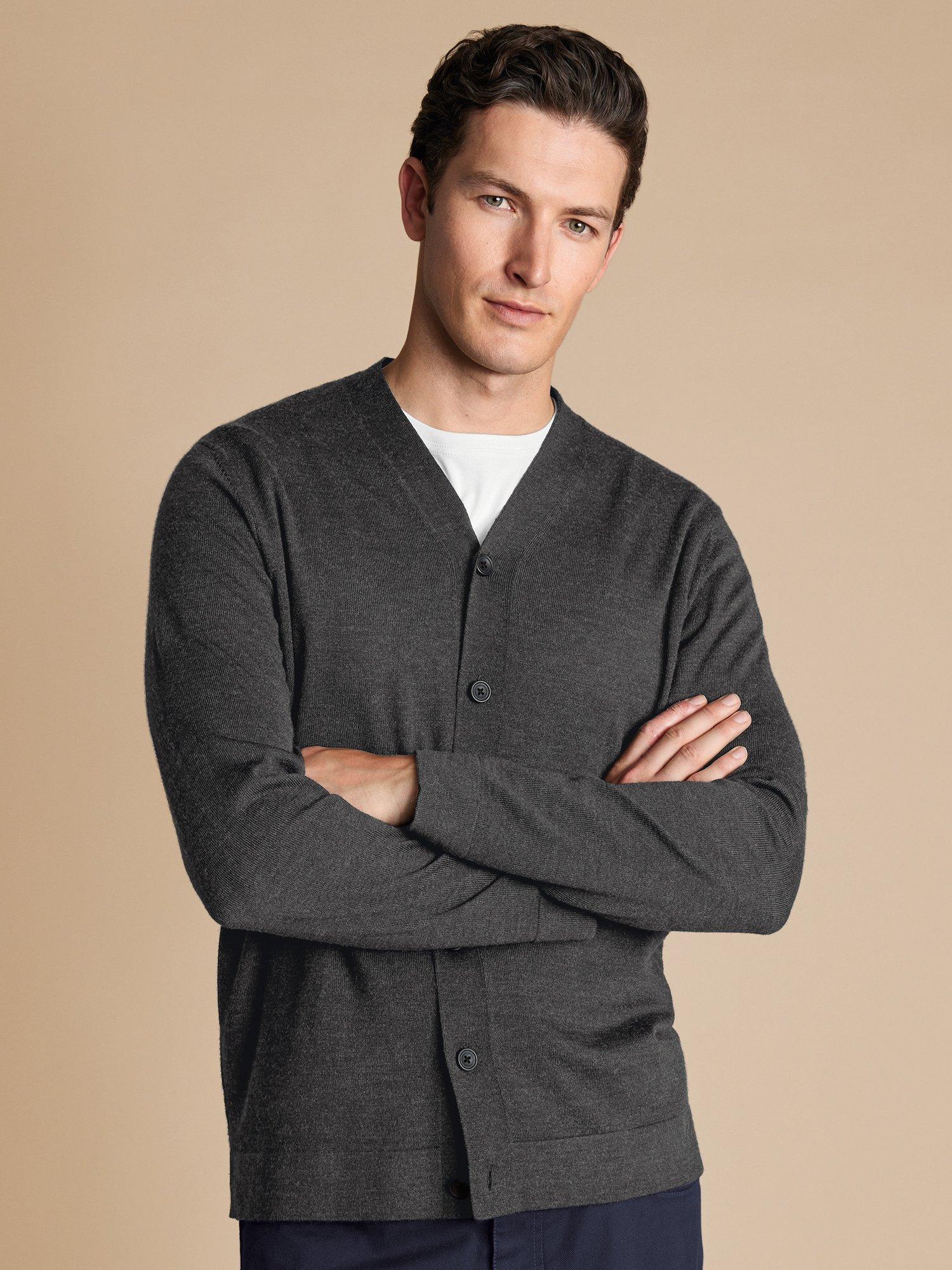 Product image 6 of 6, which shows Charles Tyrwhitt Merino Wool Cardigan, Grey, L