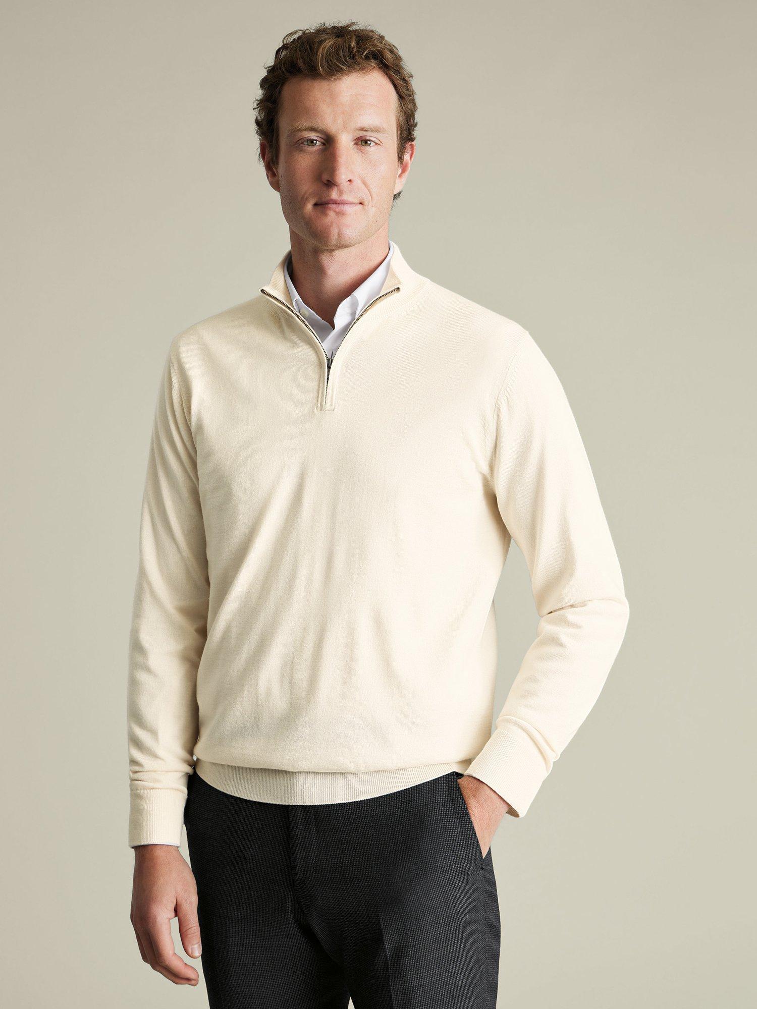 Product image 1 of 5, which shows Charles Tyrwhitt Half Zip Merino Wool Jumper, Cream, M