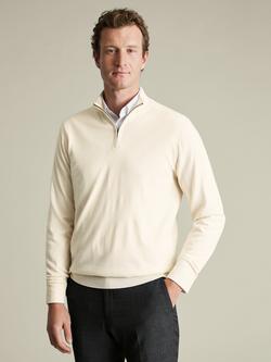 Charles Tyrwhitt Half Zip Merino Wool Jumper, Cream, Cream
