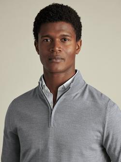 Charles Tyrwhitt Half Zip Merino Wool Jumper, Light Grey - view 2, Light Grey