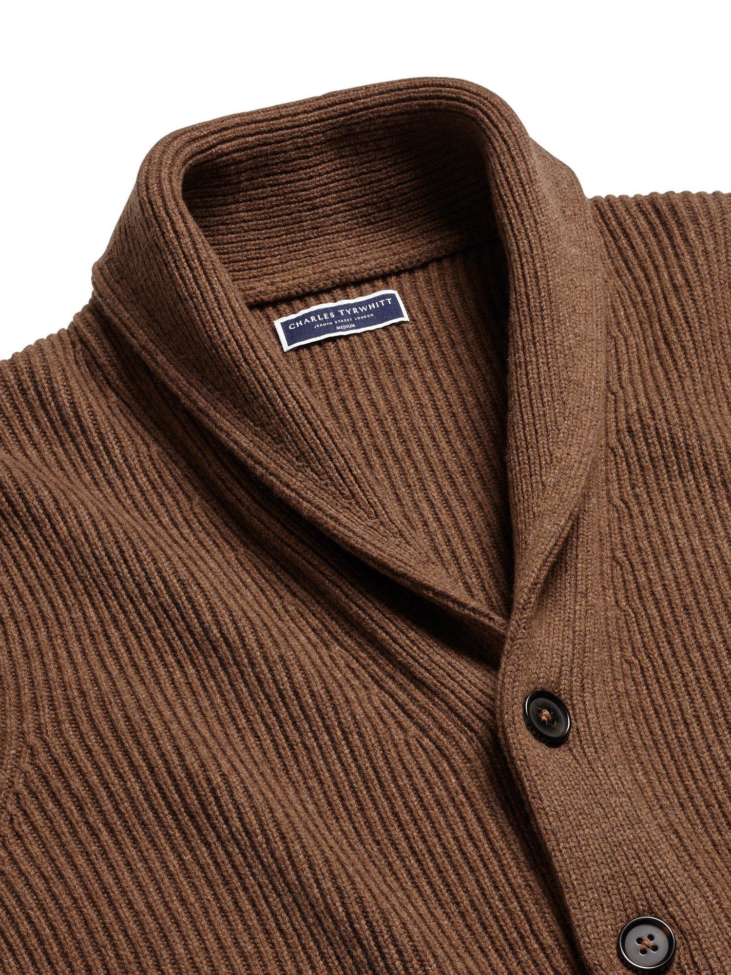 Product image 3 of 5, which shows Charles Tyrwhitt Ribbed Wool Cardigan, Toffee, XL