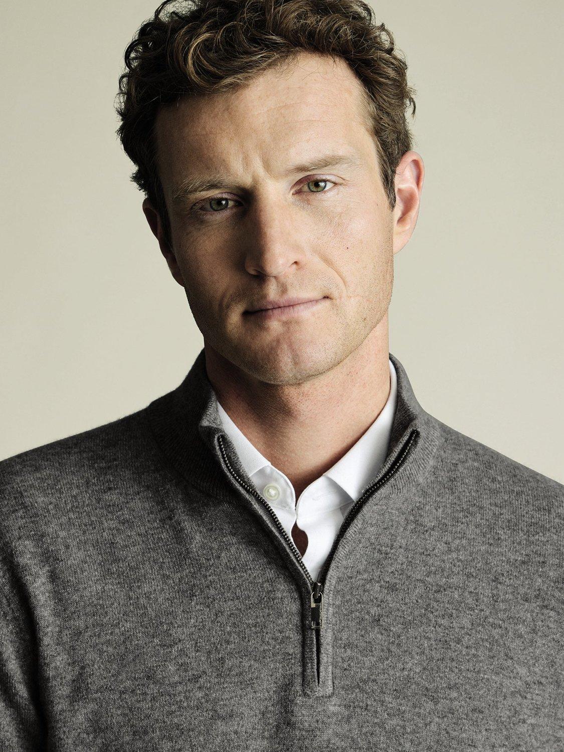 Product image 2 of 5, which shows Charles Tyrwhitt Half Zip Cashmere Jumper, Grey, XS