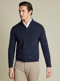 Charles Tyrwhitt Half Zip Cashmere Jumper, Navy, Navy