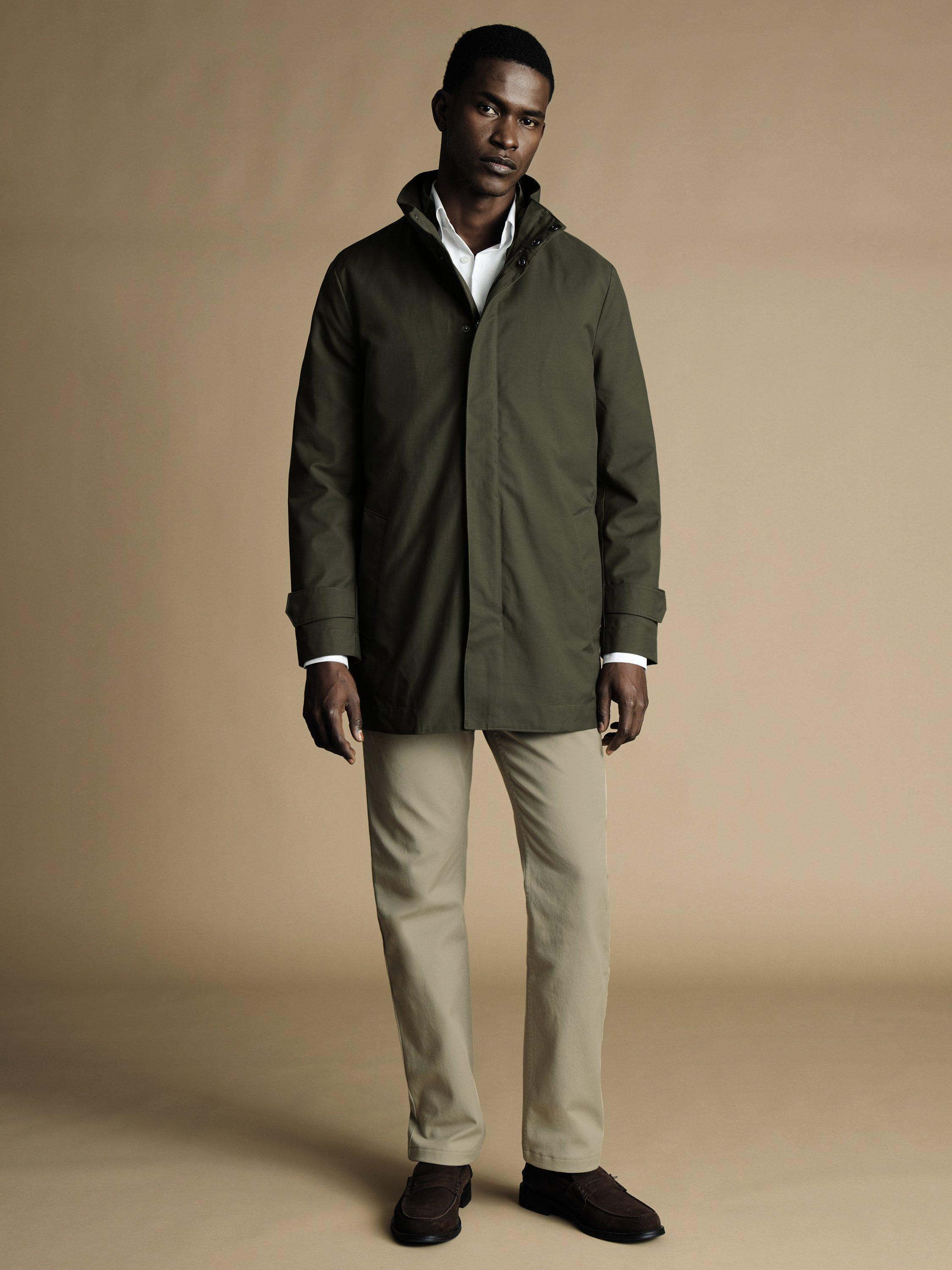 Product image 1 of 5, which shows Charles Tyrwhitt Cotton Blend Raincoat, Olive Green, M