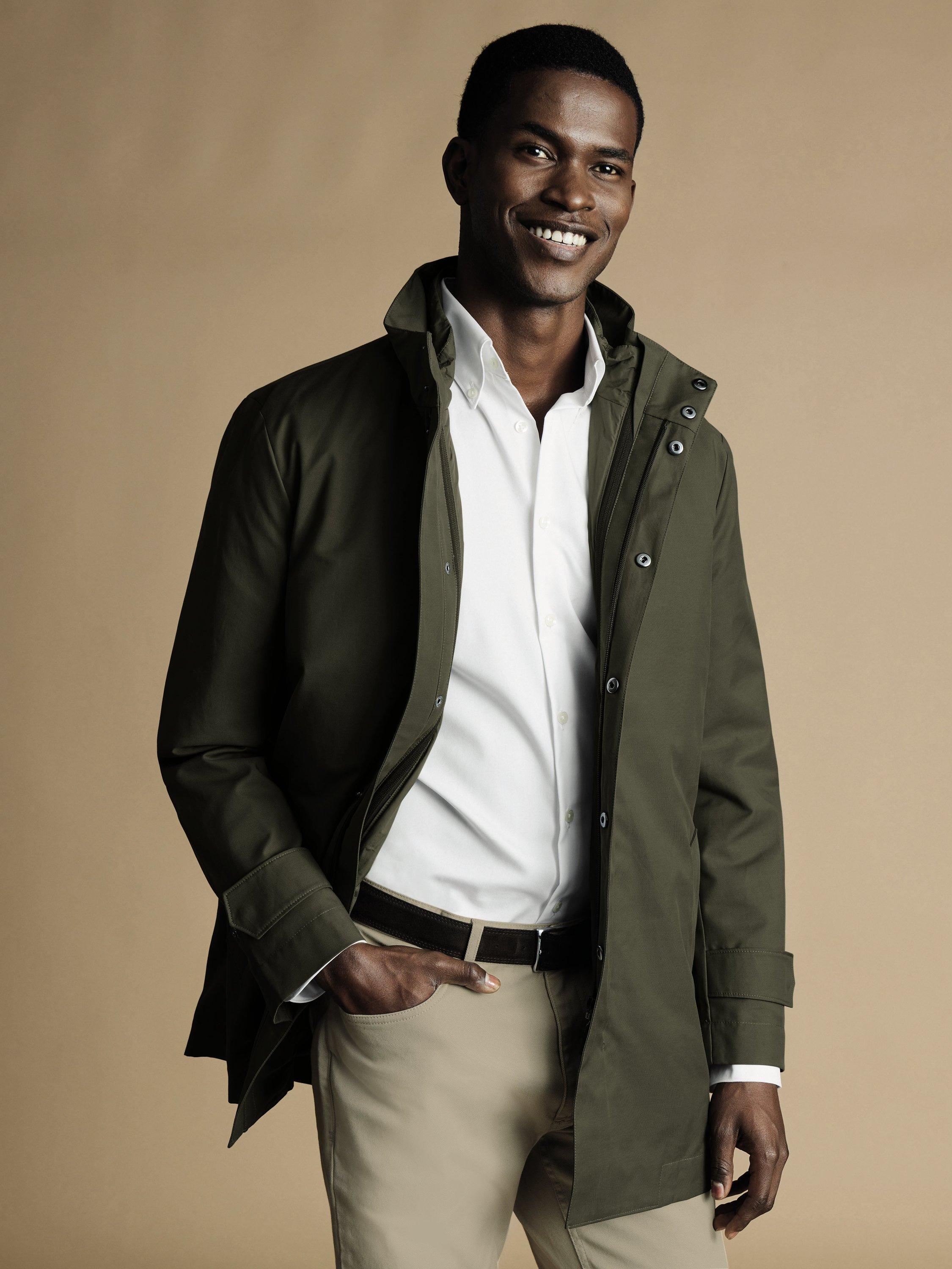 Product image 2 of 5, which shows Charles Tyrwhitt Cotton Blend Raincoat, Olive Green, M