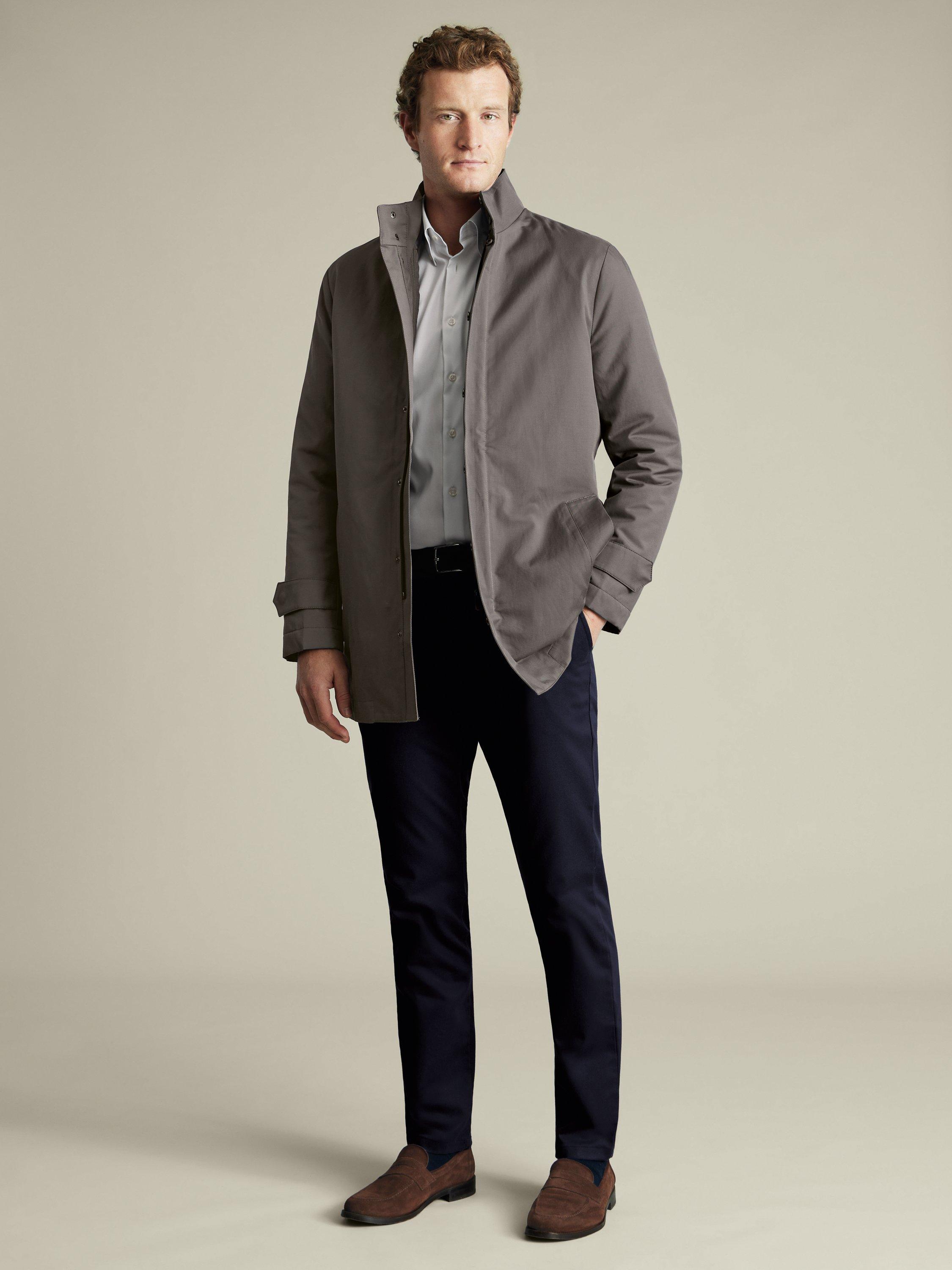 Product image 6 of 6, which shows Charles Tyrwhitt Cotton Blend Raincoat, Mocha, M