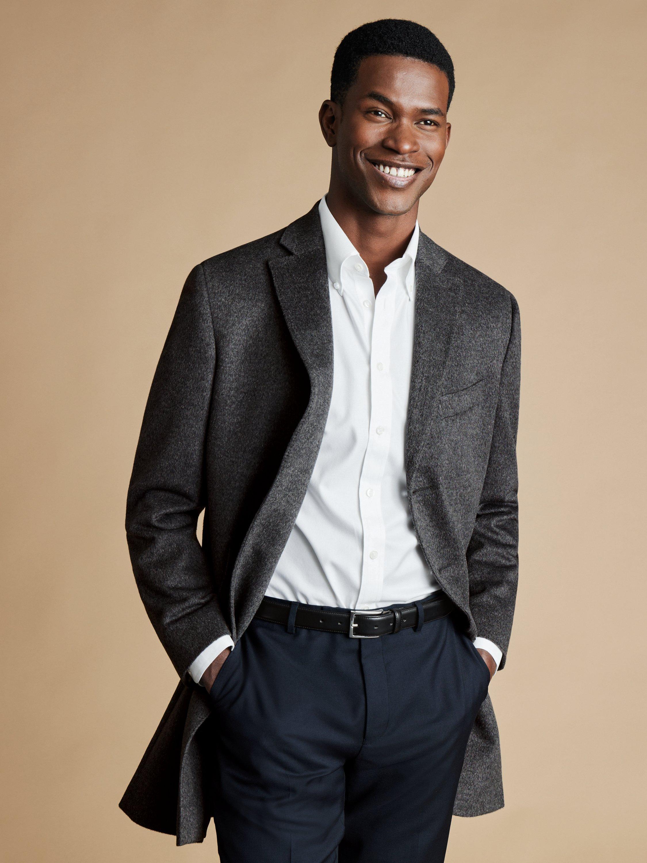 Product image 1 of 6, which shows Charles Tyrwhitt Wool Overcoat, Dark Grey, 36R