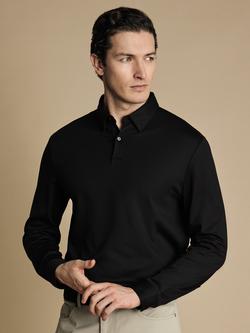 Charles Tyrwhitt Regular Fit Long Sleeve Cotton Polo Shirt, Black, Black