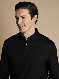 Charles Tyrwhitt Regular Fit Long Sleeve Cotton Polo Shirt, Black - view 2, Black