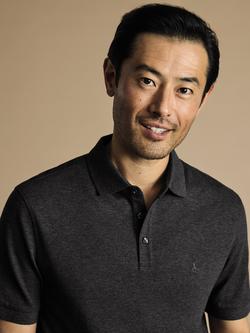 Charles Tyrwhitt Regular Fit Cotton Blend Polo Shirt - view 2, Dark Grey