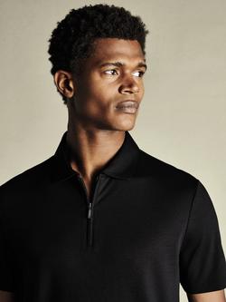 Charles Tyrwhitt Half Zip Cotton Polo Shirt - view 2, Black