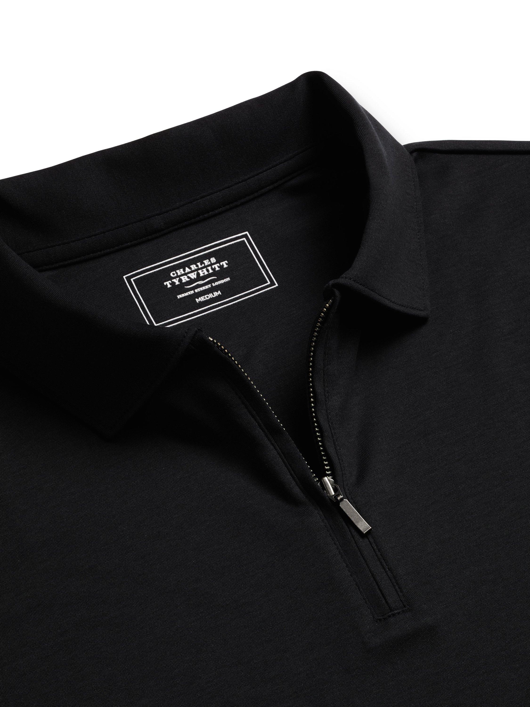 Product image 3 of 5, which shows Charles Tyrwhitt Half Zip Cotton Polo Shirt, Black, L