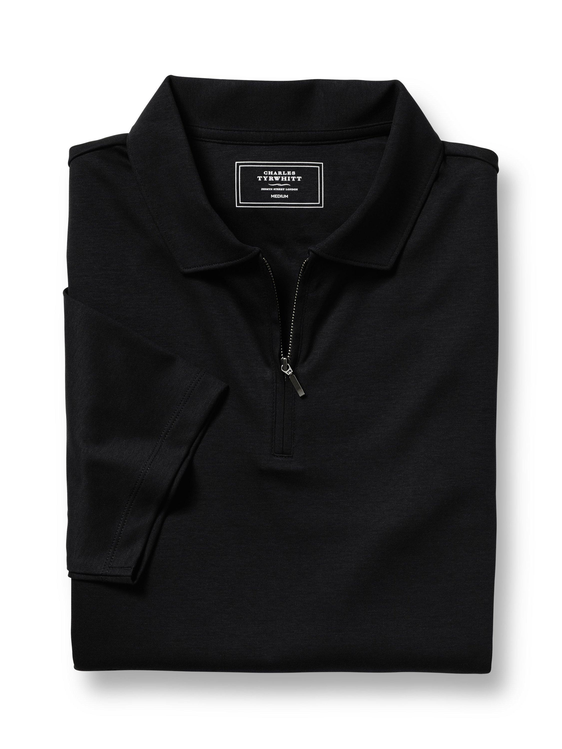 Product image 4 of 5, which shows Charles Tyrwhitt Half Zip Cotton Polo Shirt, Black, L