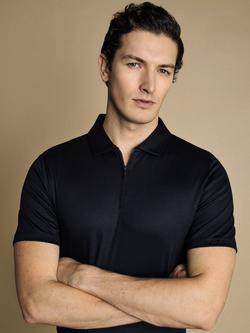 Charles Tyrwhitt Half Zip Cotton Polo Shirt - view 2, Navy