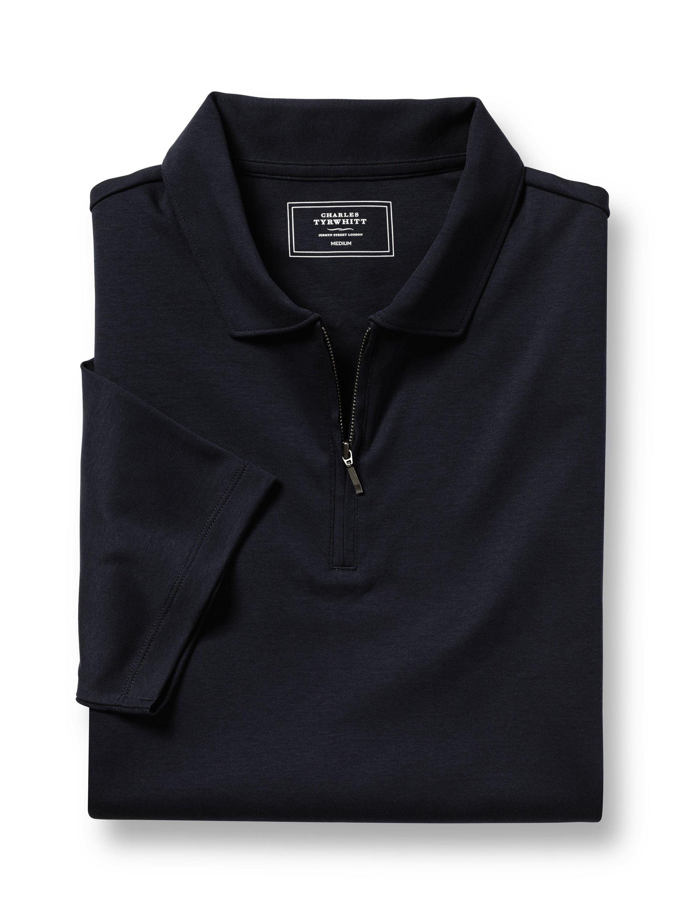 Product image 4 of 5, which shows Charles Tyrwhitt Half Zip Cotton Polo Shirt, Navy, M