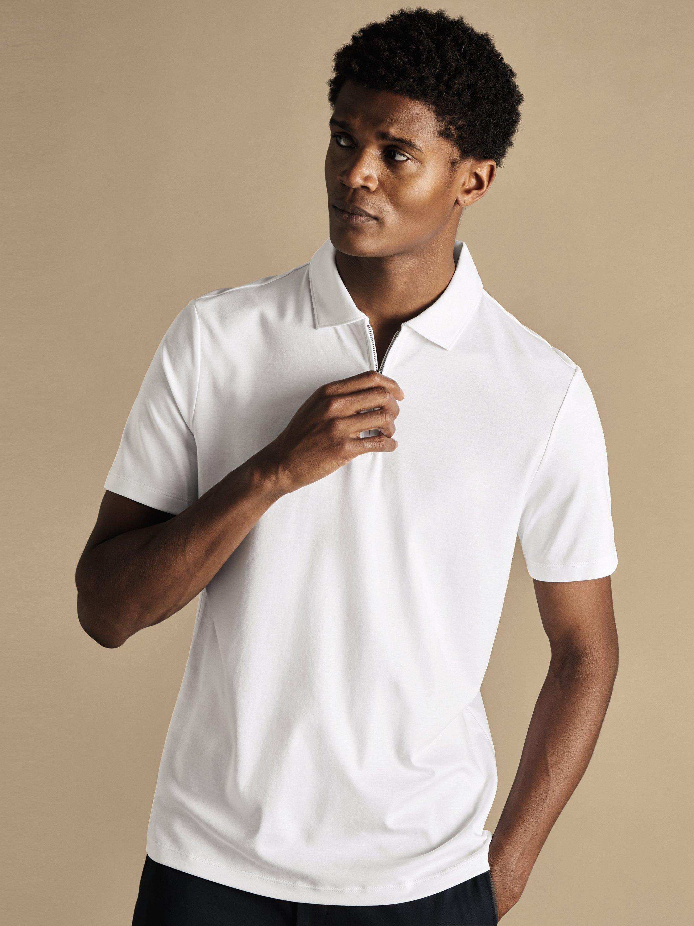 Product image 1 of 5, which shows Charles Tyrwhitt Half Zip Cotton Polo Shirt, White, XXXL