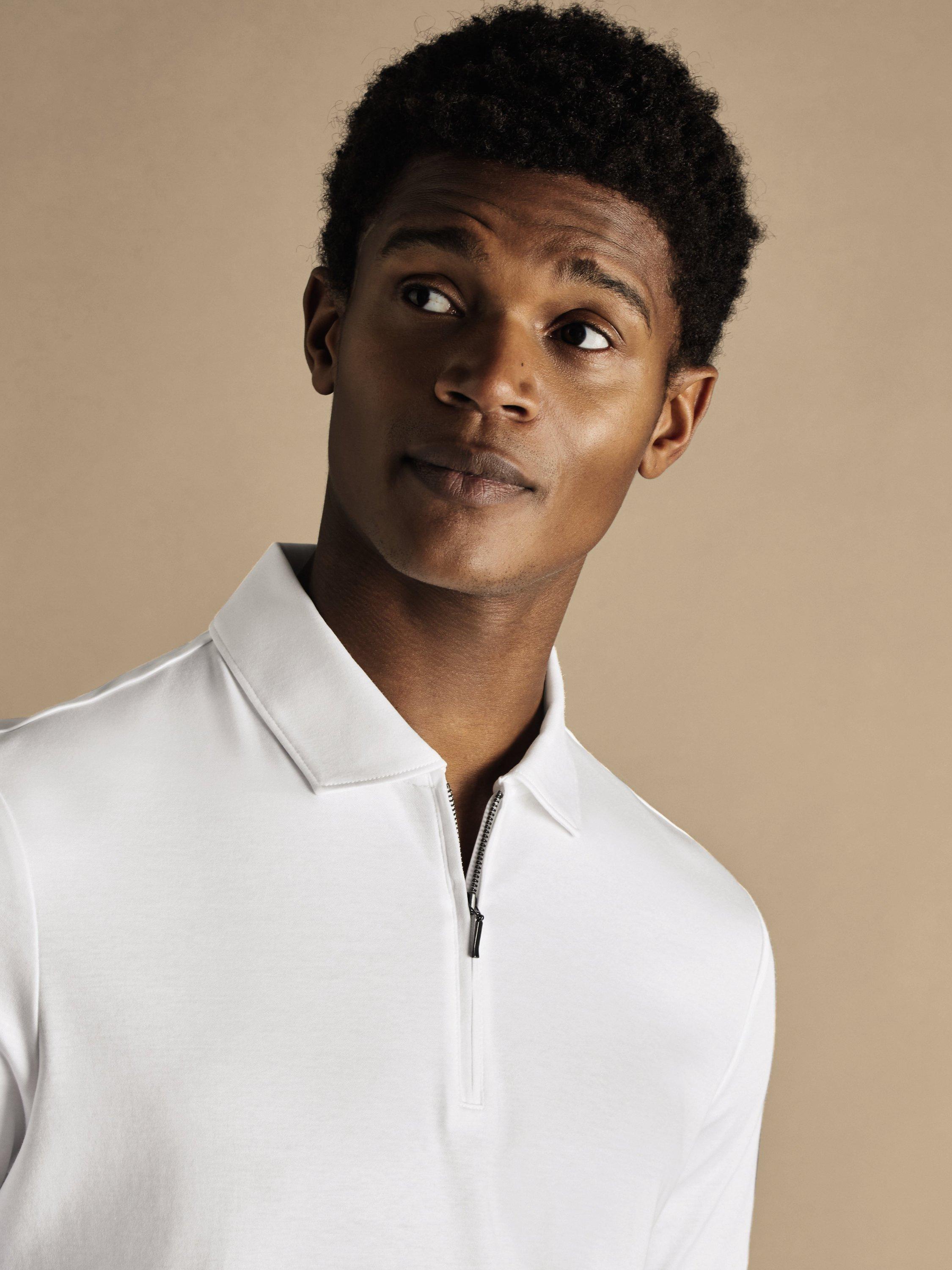 Product image 2 of 5, which shows Charles Tyrwhitt Half Zip Cotton Polo Shirt, White, XXXL