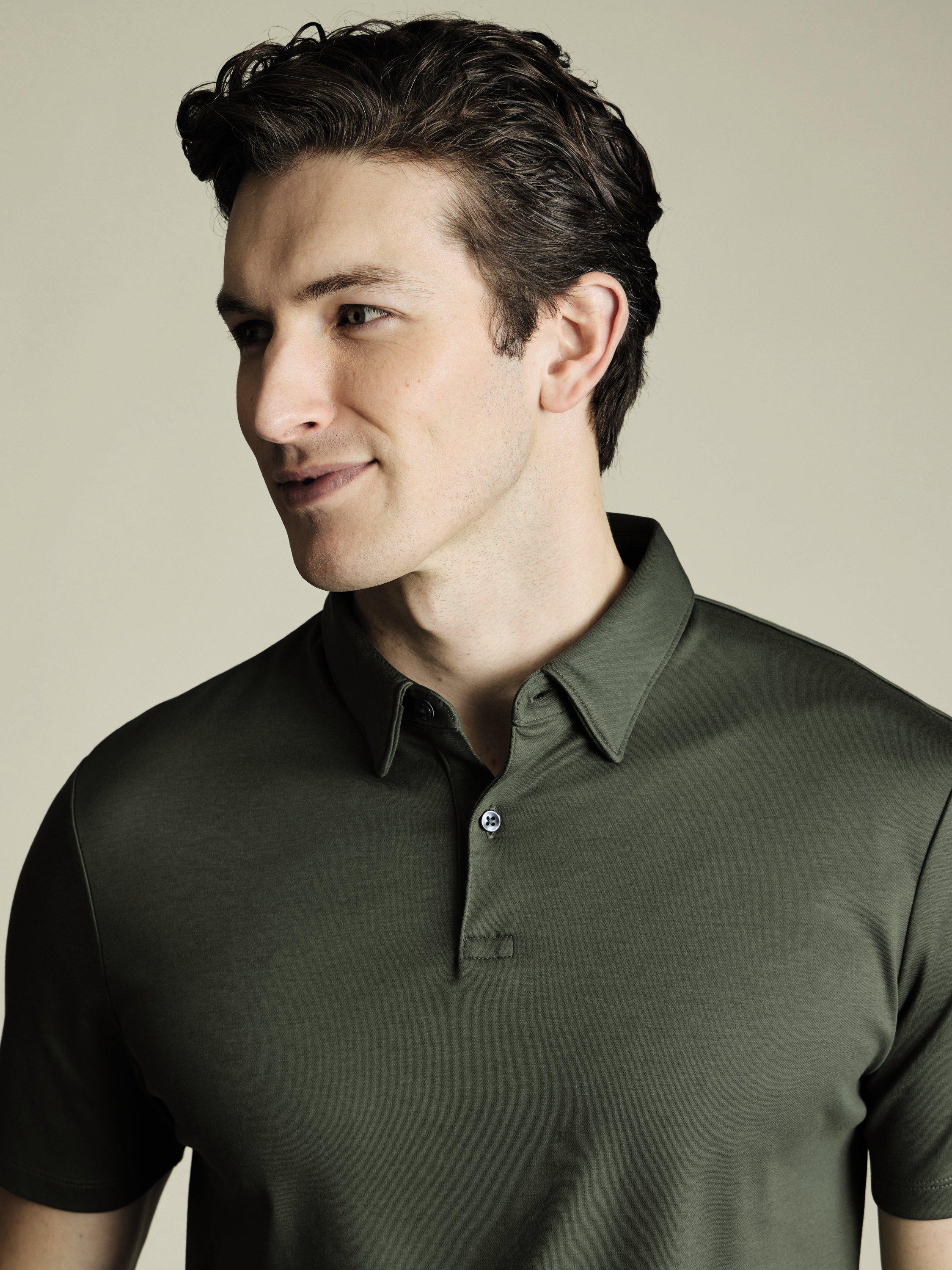 Product image 2 of 5, which shows Charles Tyrwhitt Regular Fit Cotton Polo Shirt, Olive Green, S