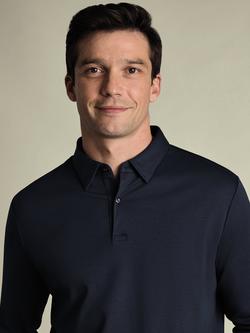 Charles Tyrwhitt Regular Fit Long Sleeve Cotton Polo Shirt - view 2, Petrol Blue