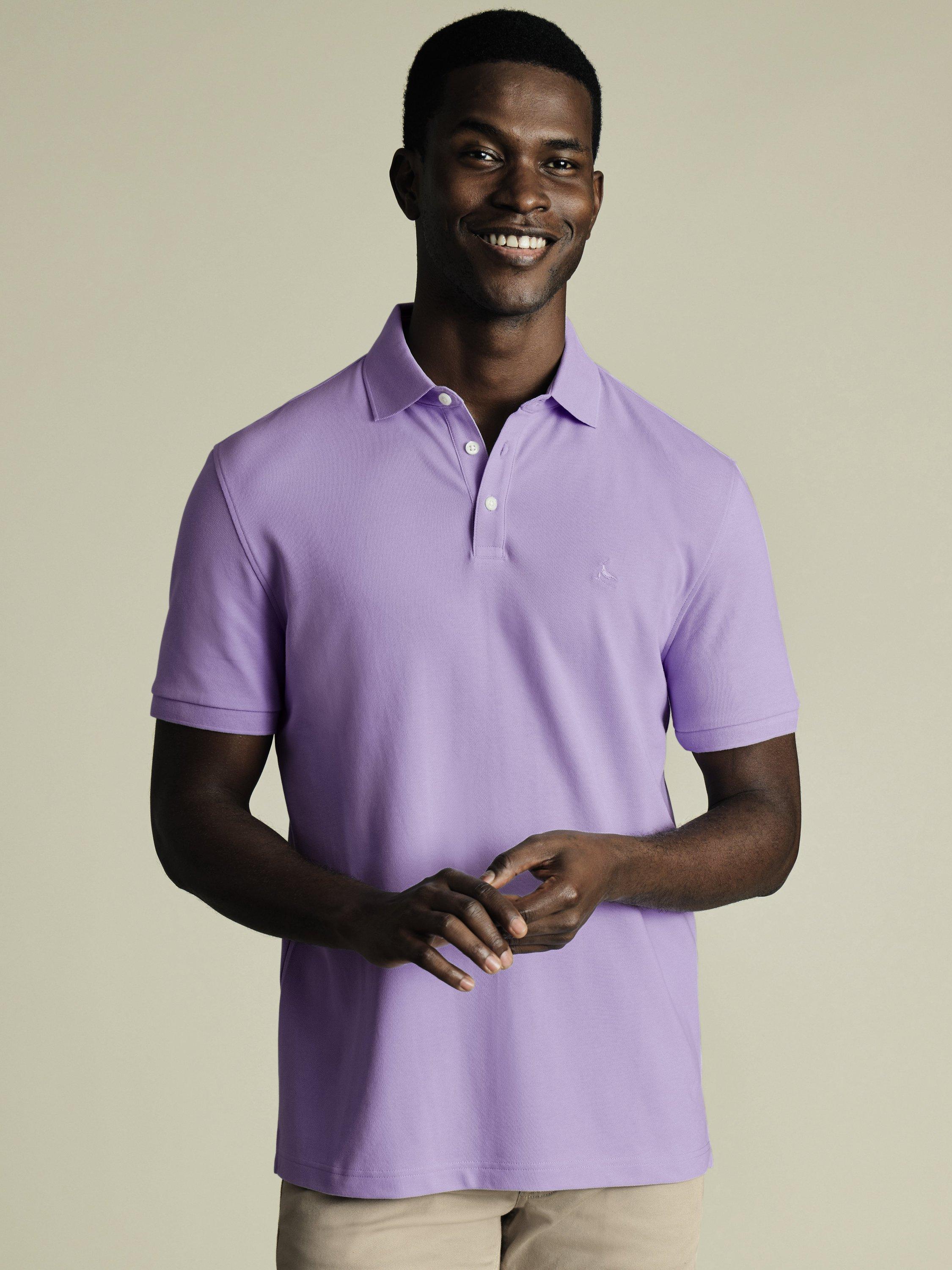 Product image 1 of 5, which shows Charles Tyrwhitt Regular Fit Cotton Blend Polo Shirt, Lilac Purple, L