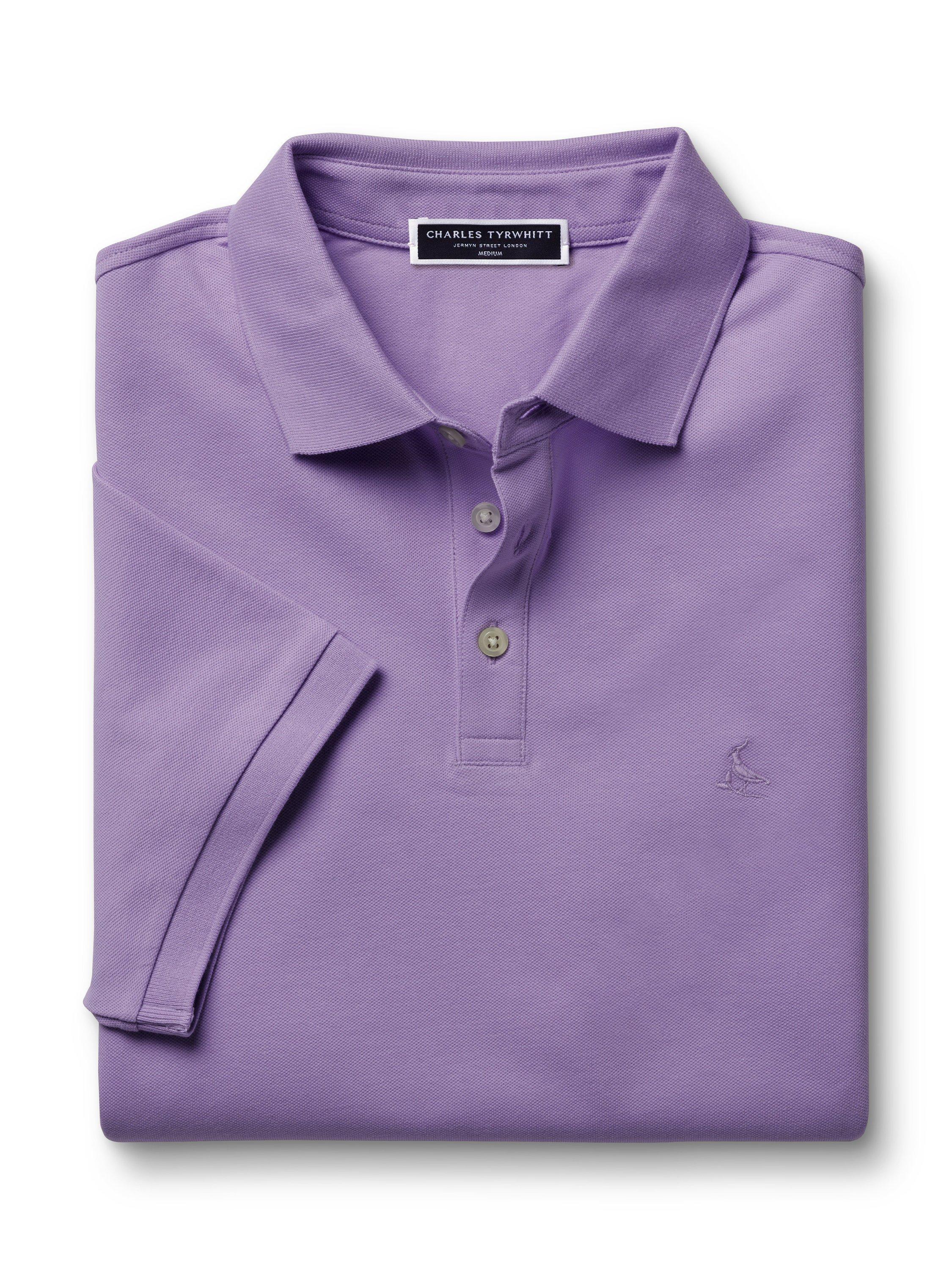 Product image 4 of 5, which shows Charles Tyrwhitt Regular Fit Cotton Blend Polo Shirt, Lilac Purple, L
