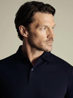 Charles Tyrwhitt Short Sleeve Pique Cotton Polo Shirt, Navy - view 2, Navy