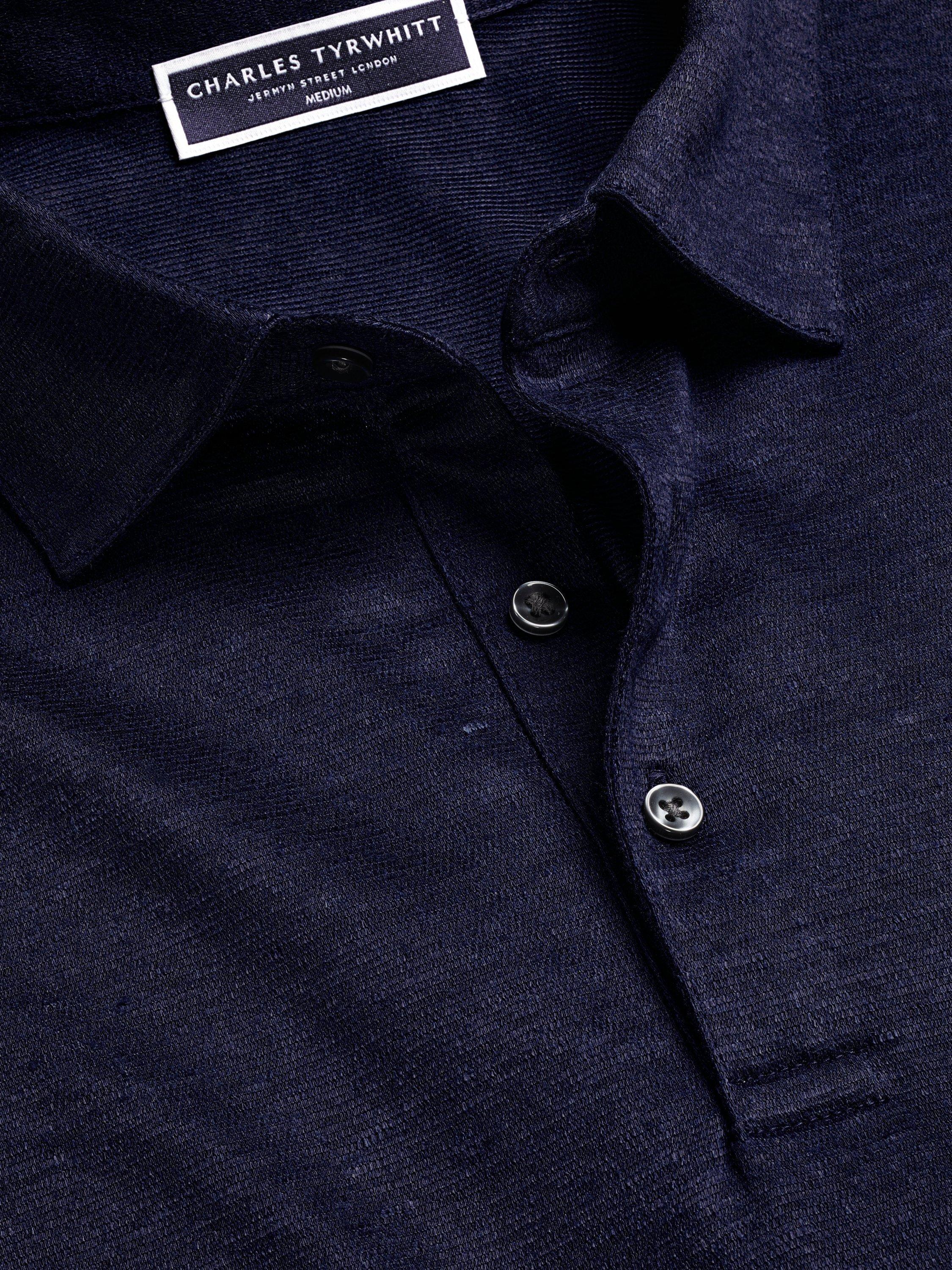 Product image 3 of 5, which shows Charles Tyrwhitt Regular Fit Linen Polo Shirt, Navy, L