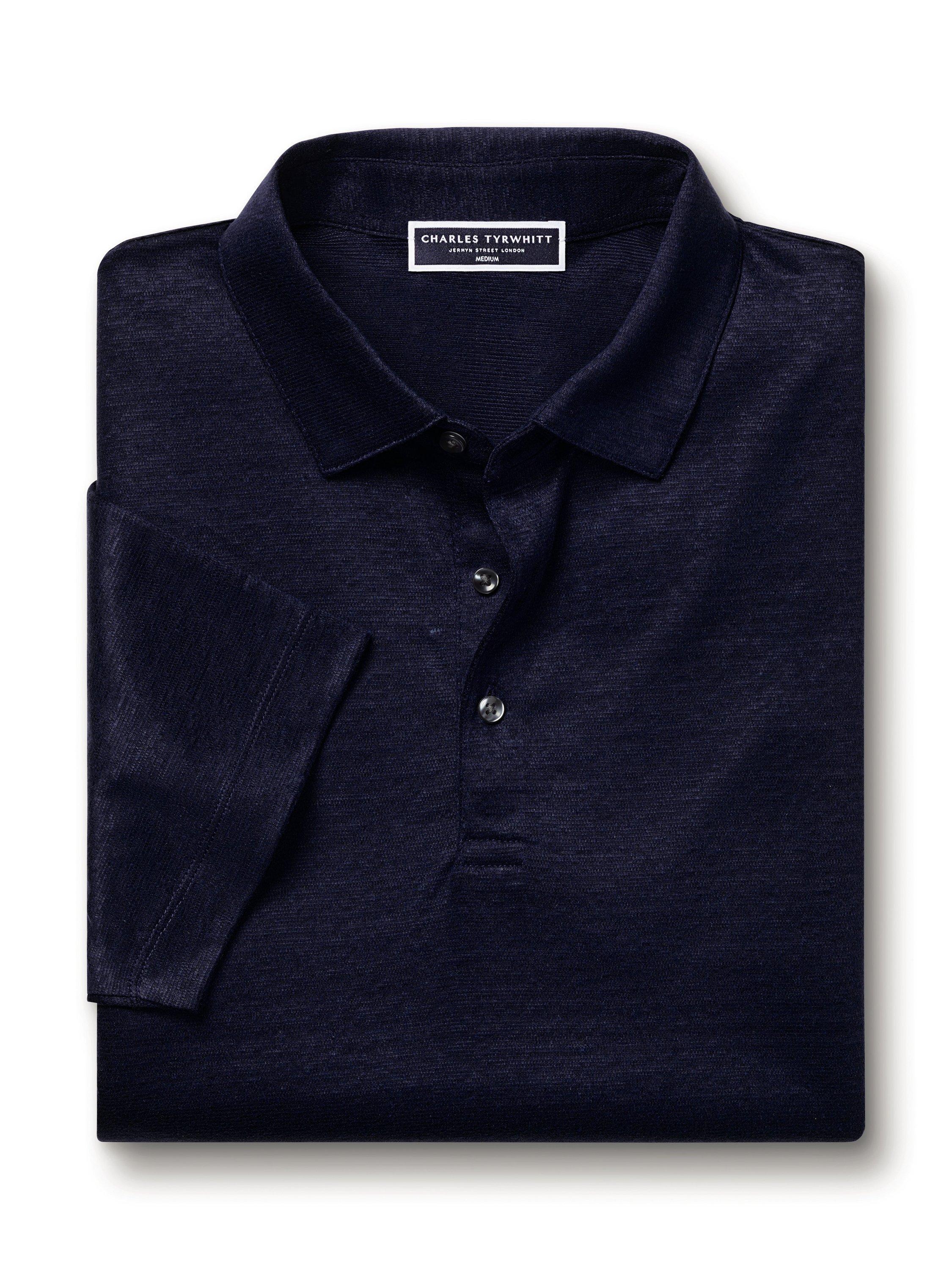 Product image 4 of 5, which shows Charles Tyrwhitt Regular Fit Linen Polo Shirt, Navy, L
