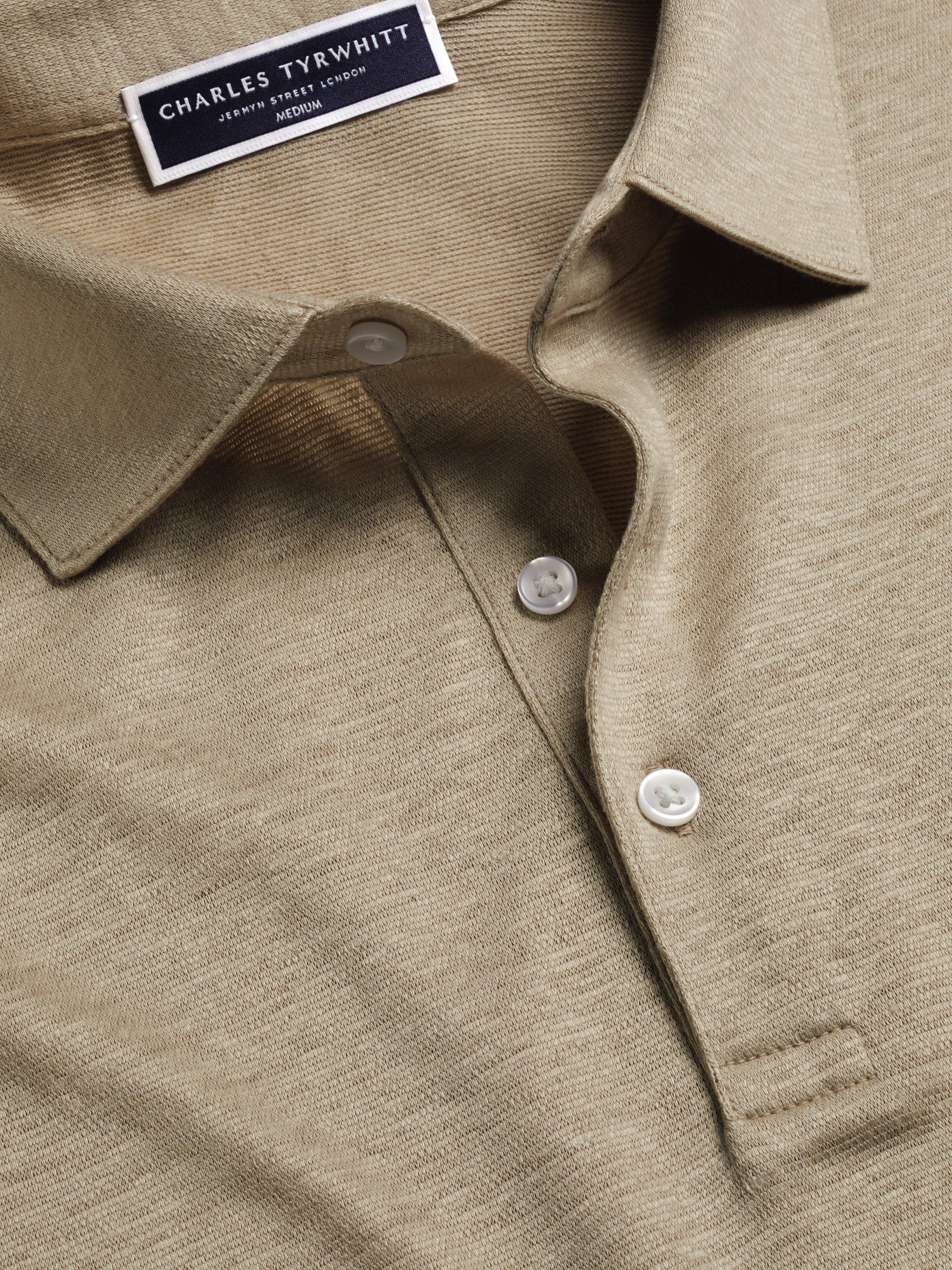 Product image 3 of 5, which shows Charles Tyrwhitt Regular Fit Linen Polo Shirt, Oatmeal, XXL