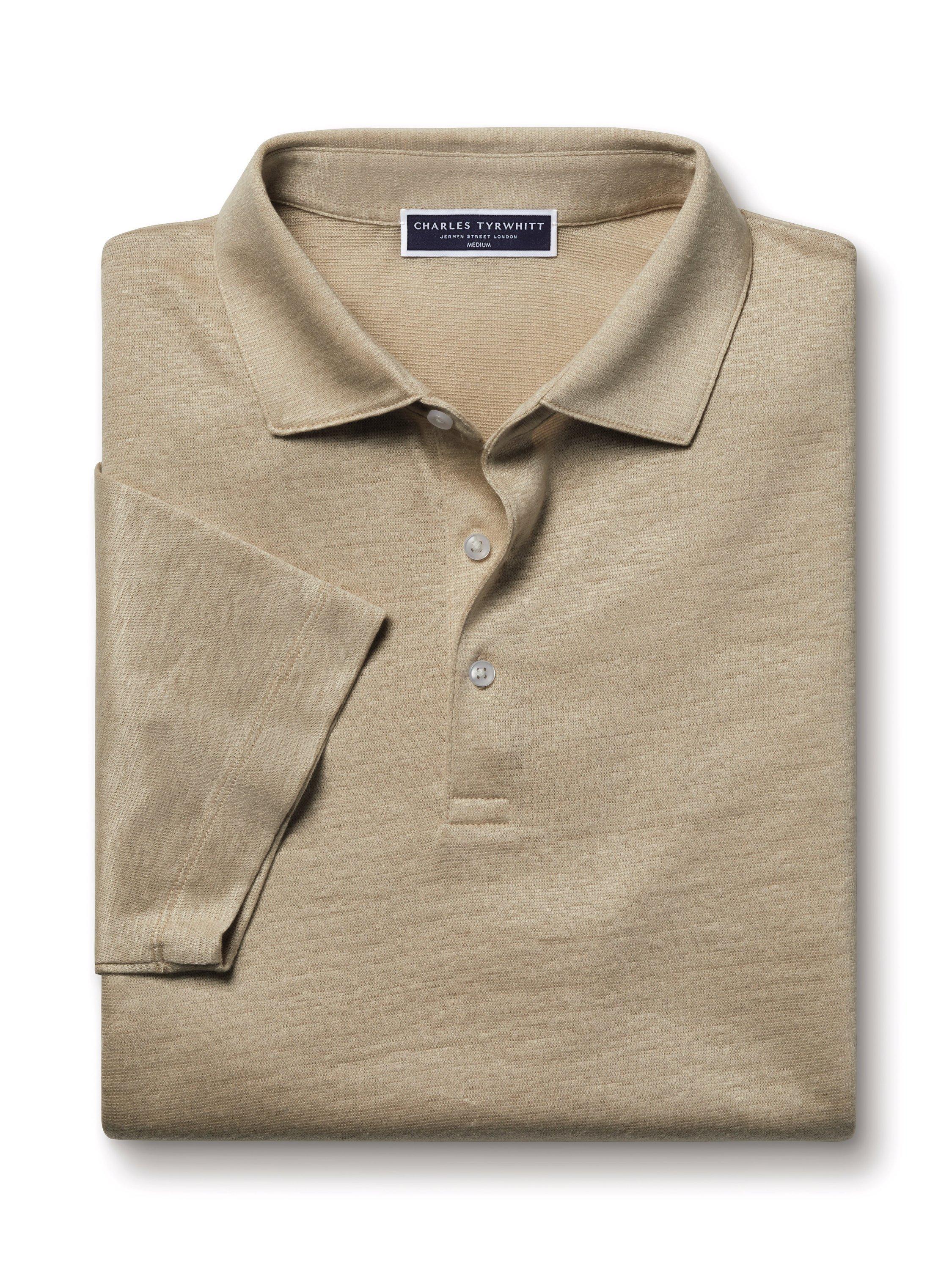 Product image 4 of 5, which shows Charles Tyrwhitt Regular Fit Linen Polo Shirt, Oatmeal, XXL