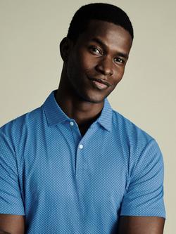 Charles Tyrwhitt Regular Fit Geometric Print Cotton Blend Polo Shirt - view 2, Turquoise