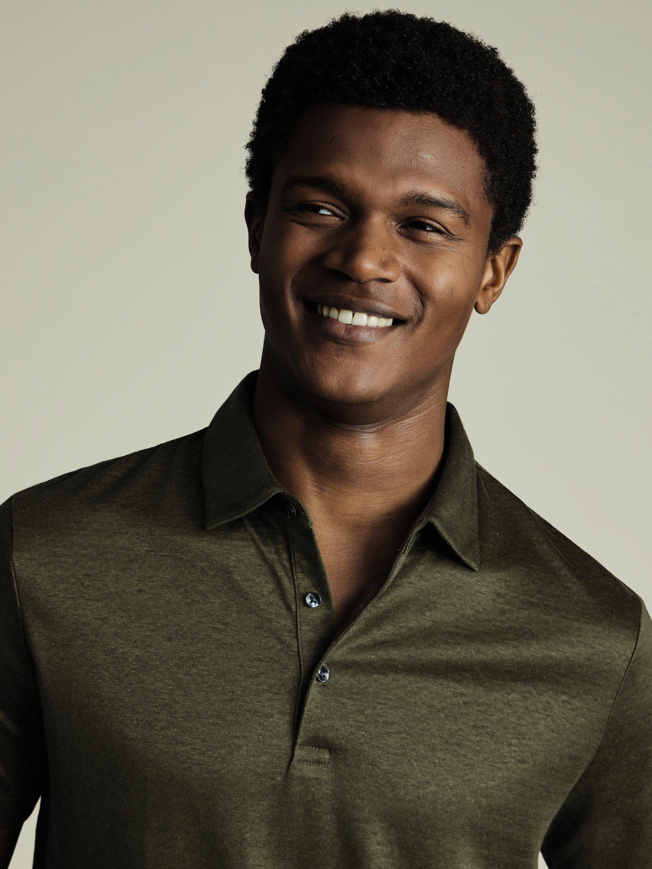 Product image 2 of 5, which shows Charles Tyrwhitt Regular Fit Linen Polo Shirt, Olive Green, L