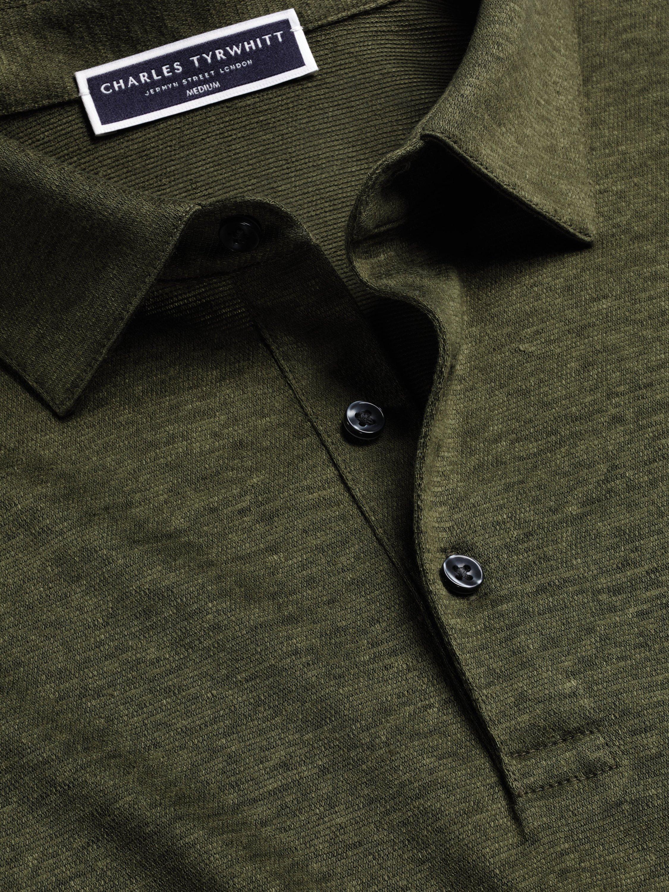 Product image 3 of 5, which shows Charles Tyrwhitt Regular Fit Linen Polo Shirt, Olive Green, L