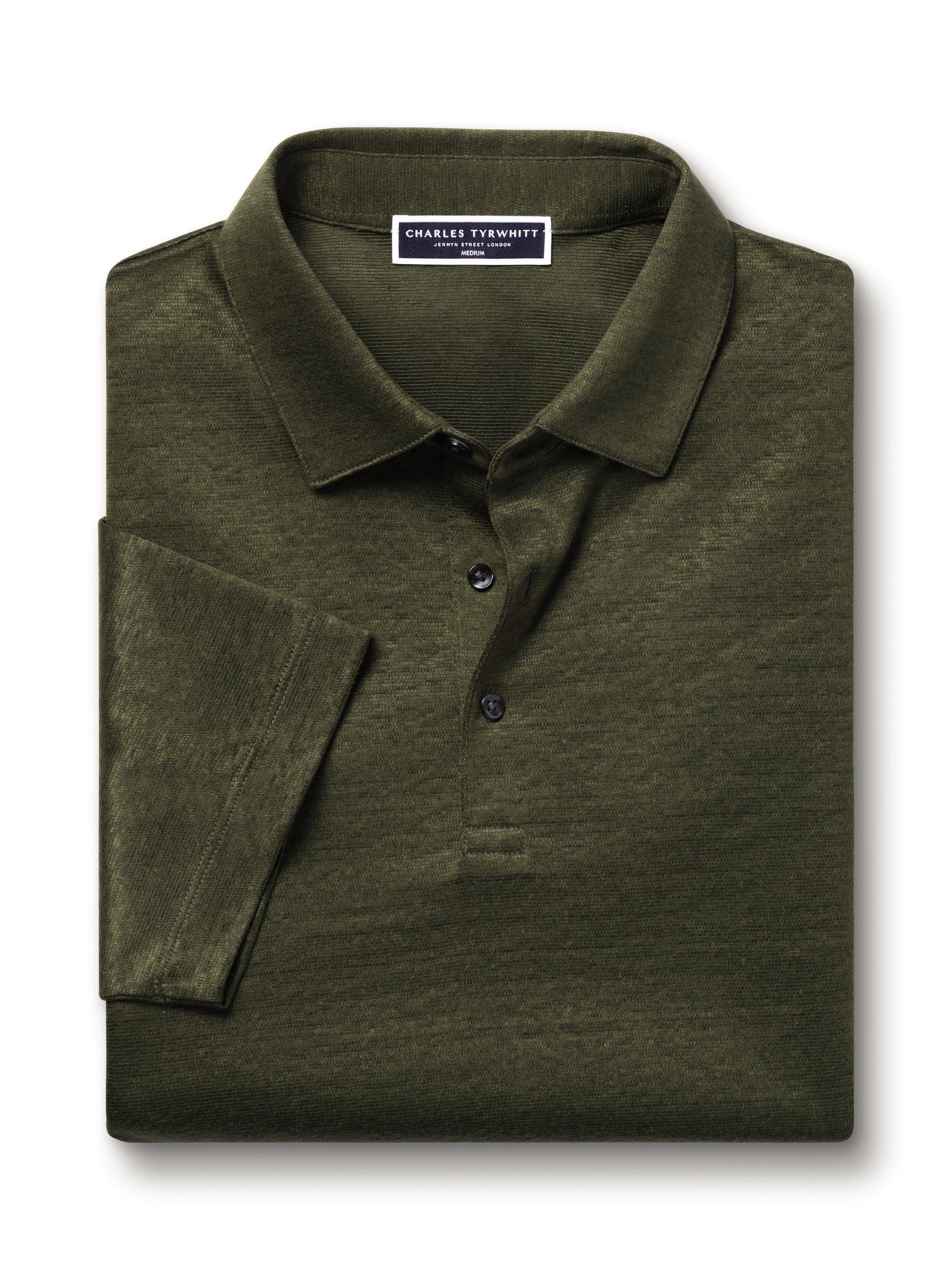 Product image 4 of 5, which shows Charles Tyrwhitt Regular Fit Linen Polo Shirt, Olive Green, L