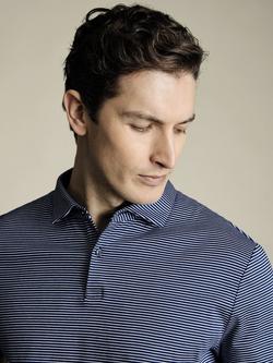 Charles Tyrwhitt Regular Fit Stripe Cotton Polo Shirt - view 2, Navy
