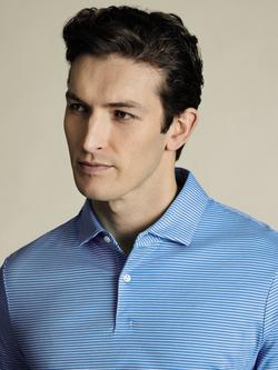 Charles Tyrwhitt Regular Fit Stripe Cotton Polo Shirt - view 2, Turquoise