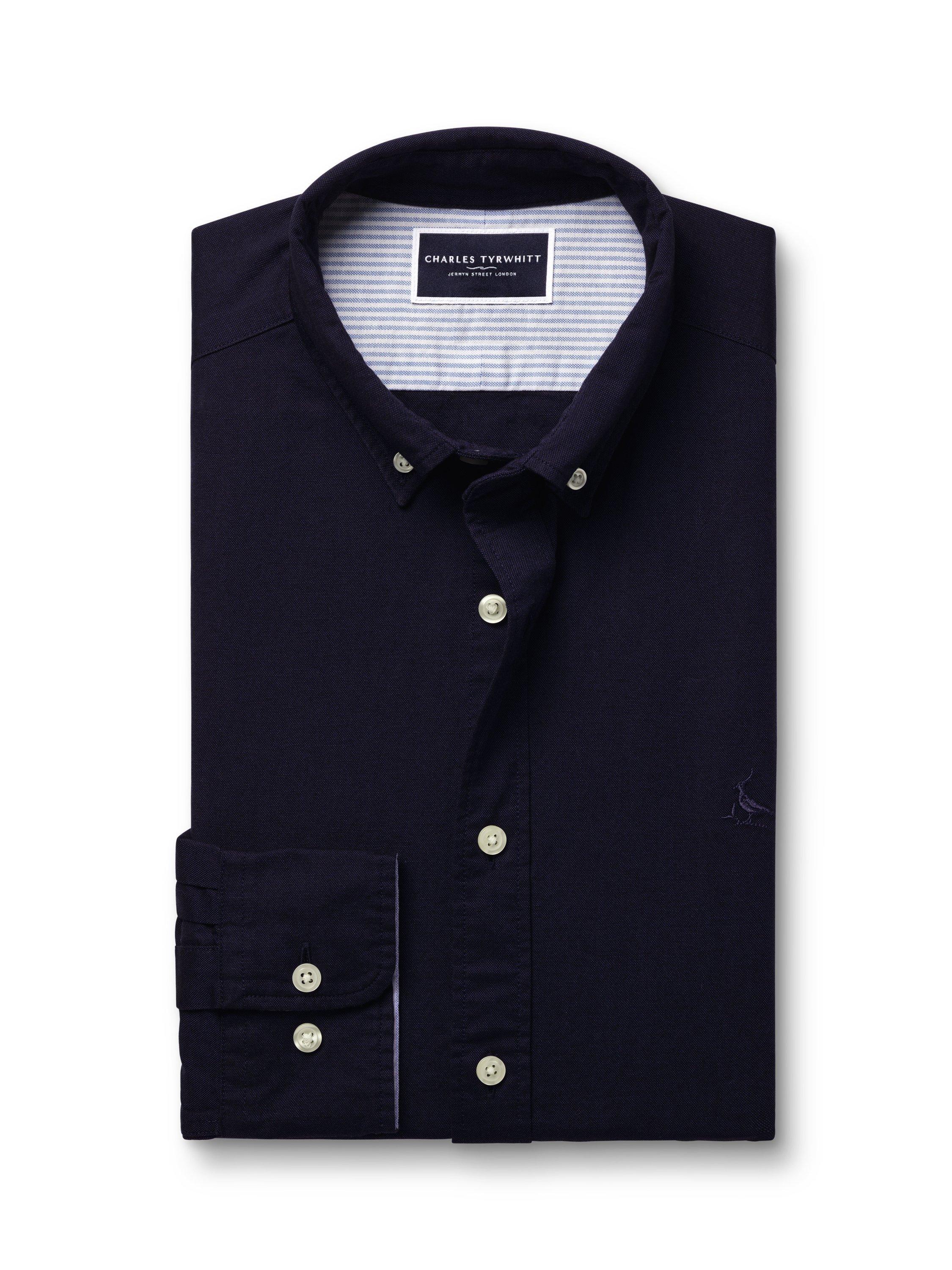 Product image 6 of 6, which shows Charles Tyrwhitt Regular Fit Button Down Collar Cotton Shirt, Ink Blue, M