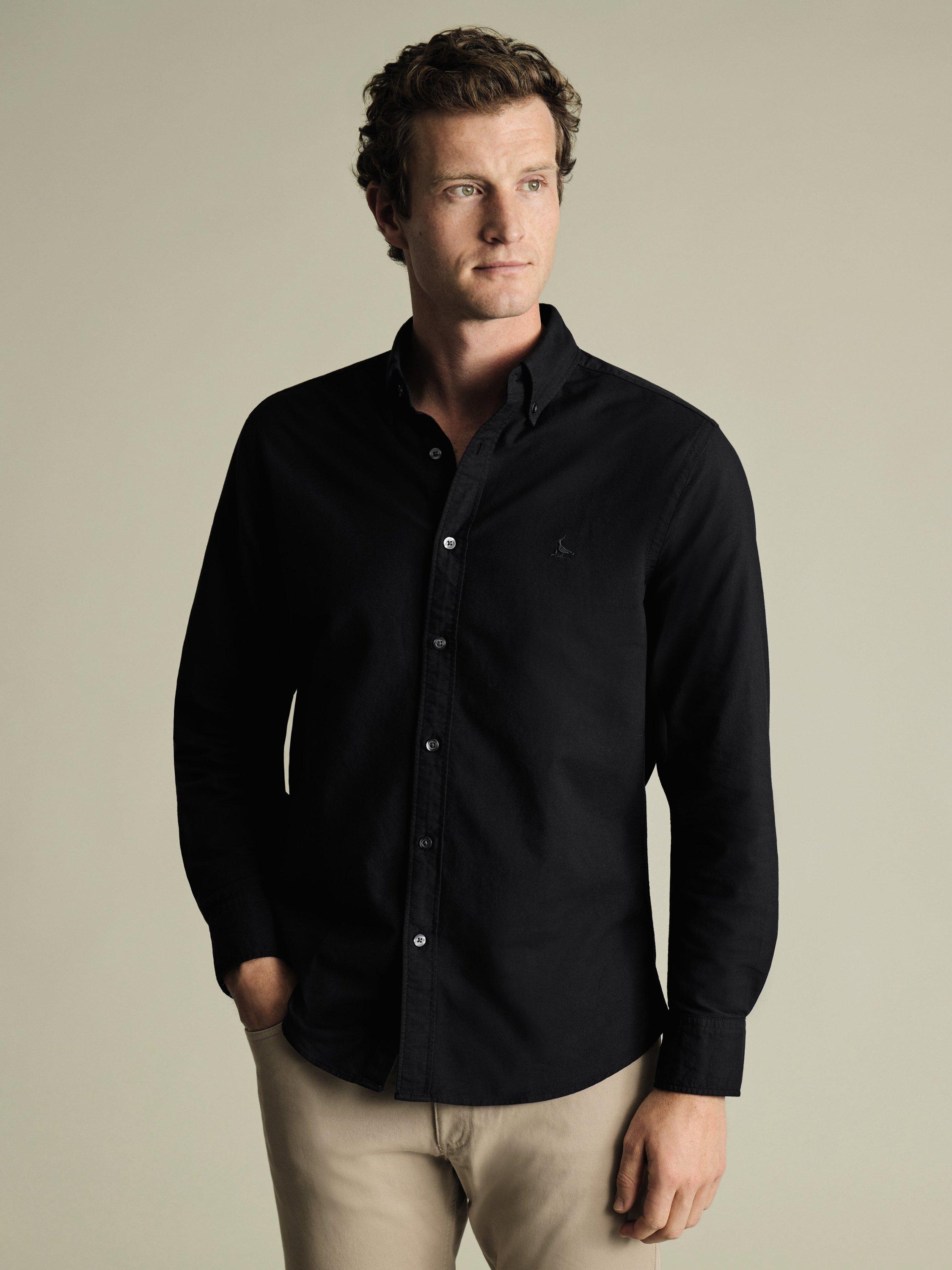 Product image 1 of 6, which shows Charles Tyrwhitt Slim Fit Button Down Collar Cotton Shirt, Black, XXL