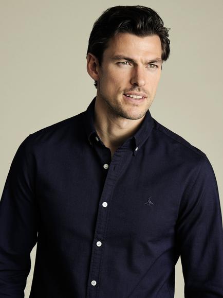 Charles Tyrwhitt Regular Fit Button Down Collar Cotton Shirt - view 2, Ink Blue